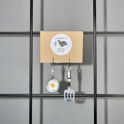 Fry 'Em Up Eggs Pan Spatula Dangle Earrings
