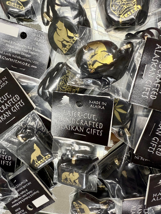 Black & Gold Laser Engraved Pendants on Simple Cord