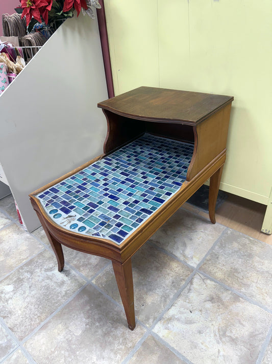 Vintage Glass Tile Wood Side Table