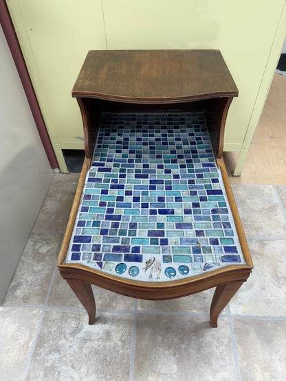 Vintage Glass Tile Wood Side Table