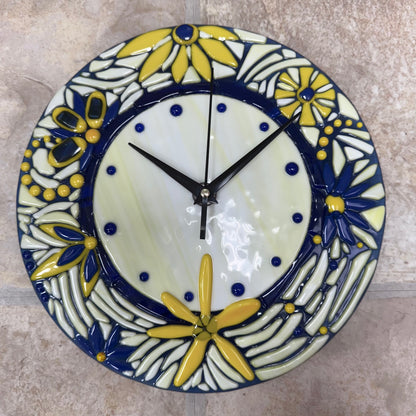 Floral Abstract Fused Glass 14" Wall Clock