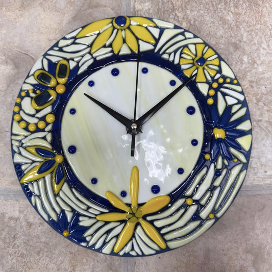 Floral Abstract Fused Glass 14" Wall Clock