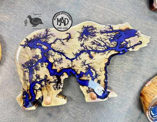 Bear Peg Hook Lichtenberg Wood Burn Resin Wall Decor MAD