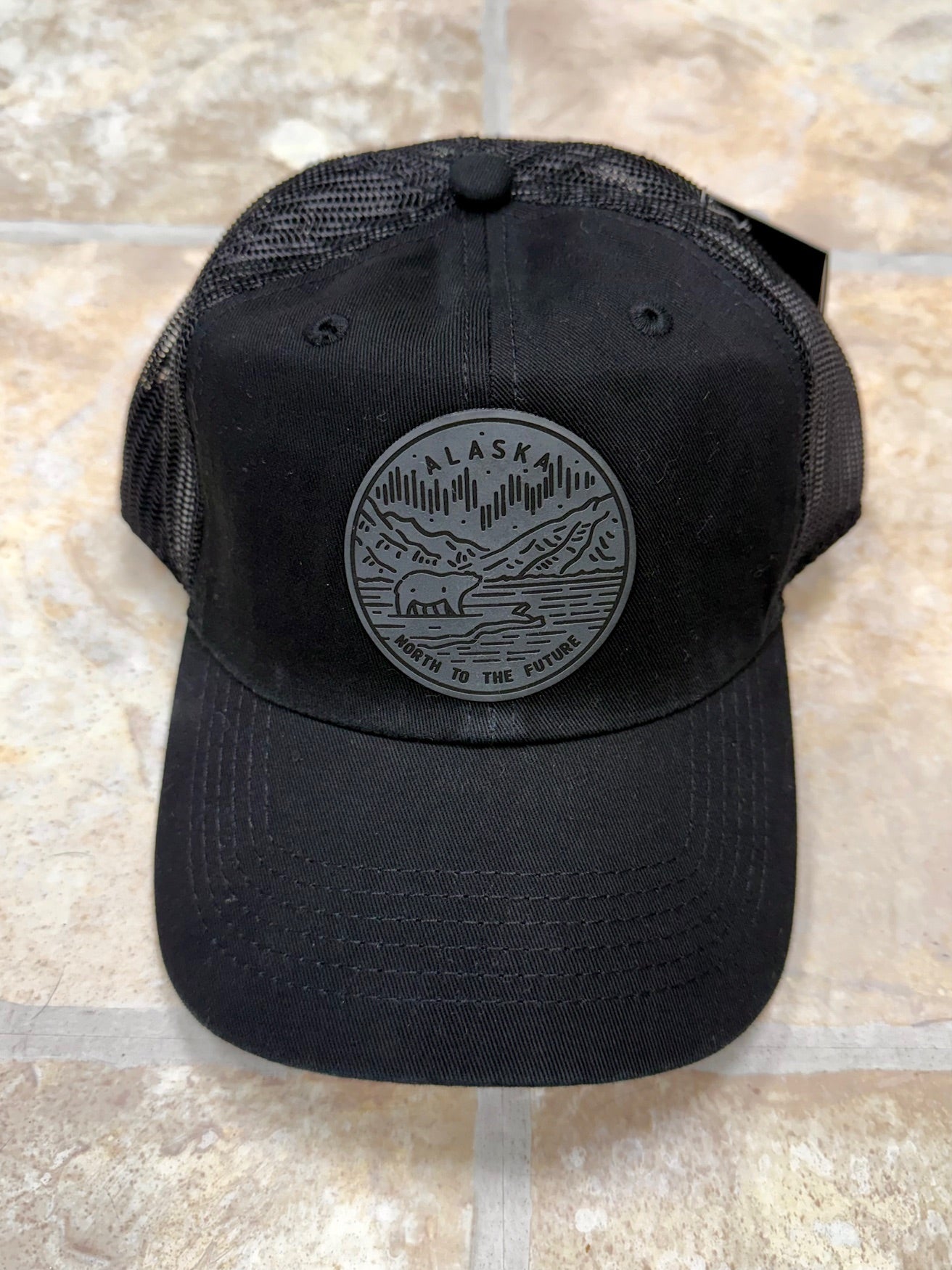 Alaska North to the Future Grey Patch x Relaxed Fit Mesh Trucker Black Hat