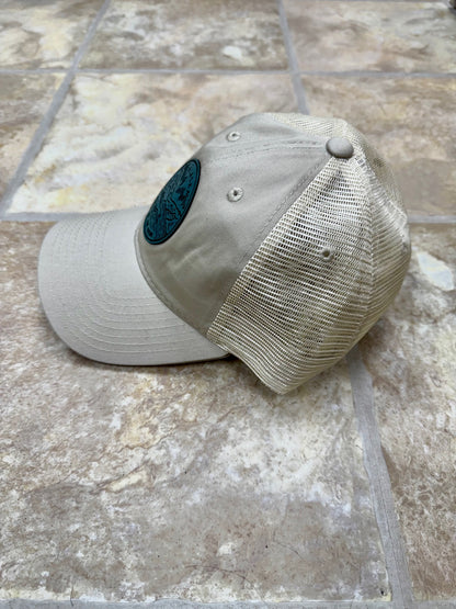 Alaska North to the Future Teal Patch x Relaxed Fit Mesh Trucker Beige Hat
