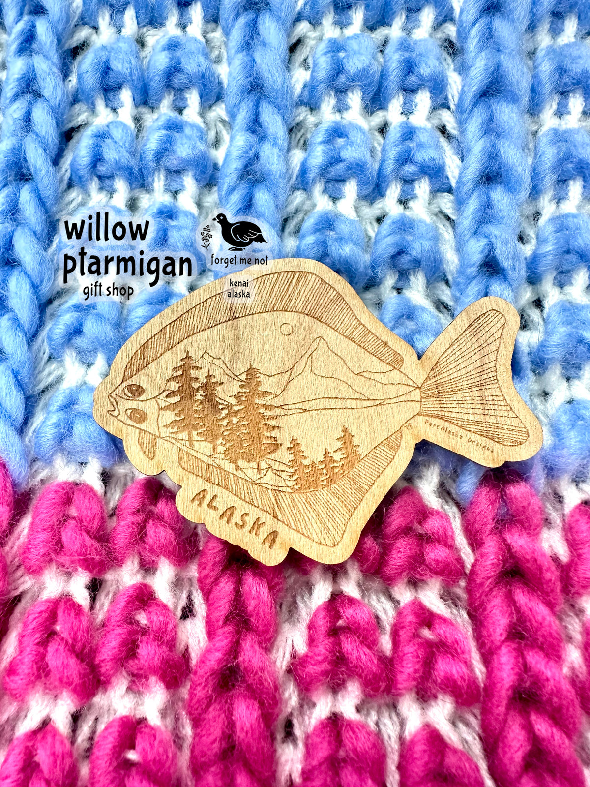Halibut Alaska Wood Sticker PAK