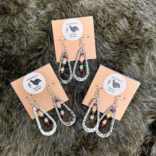 Sadie Silver Hammered Teardrop Metal & Beads Earrings