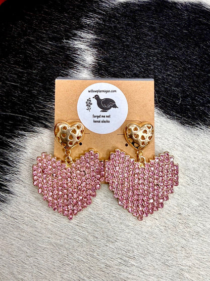 Alyssa Paved Heart Rhinestone Earrings