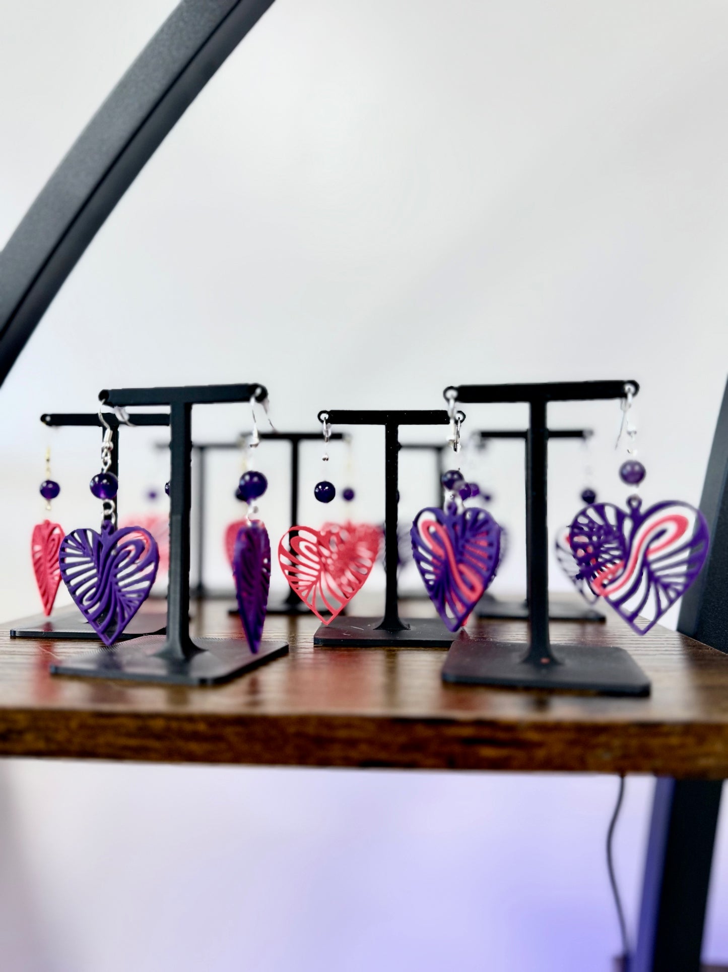 Filigree Heart Amethyst Bead Earrings