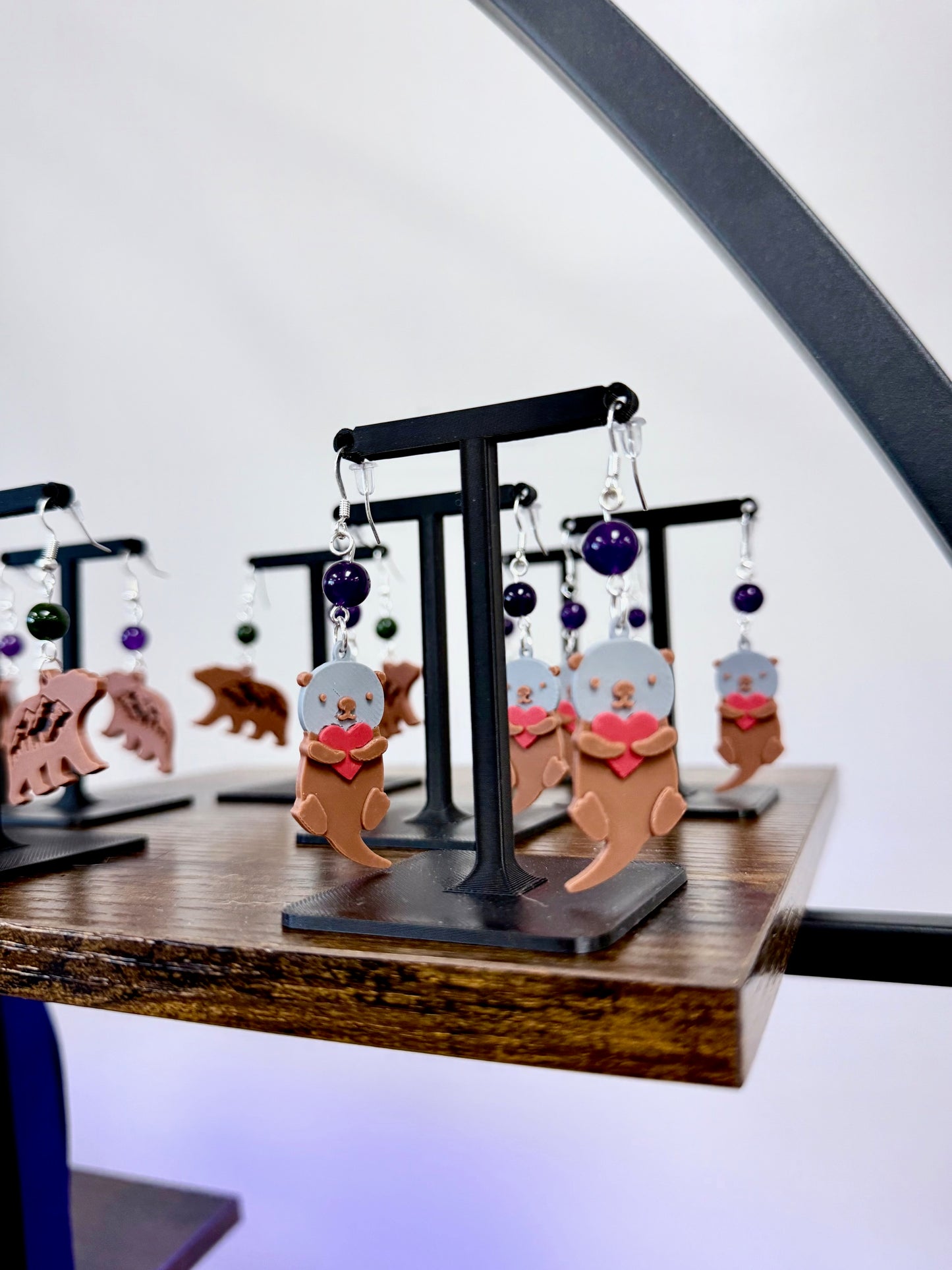 Otter Heart Amethyst Bead Earrings