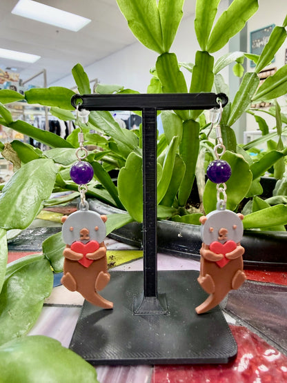 Otter Heart Amethyst Bead Earrings