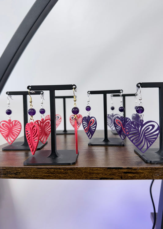 Filigree Heart Amethyst Bead Earrings