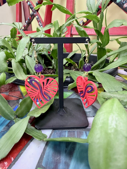 Filigree Heart Amethyst Bead Earrings