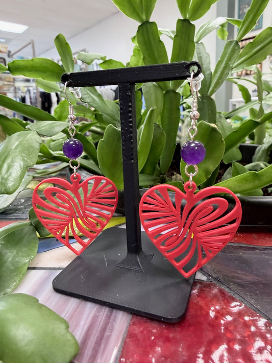 Filigree Heart Amethyst Bead Earrings