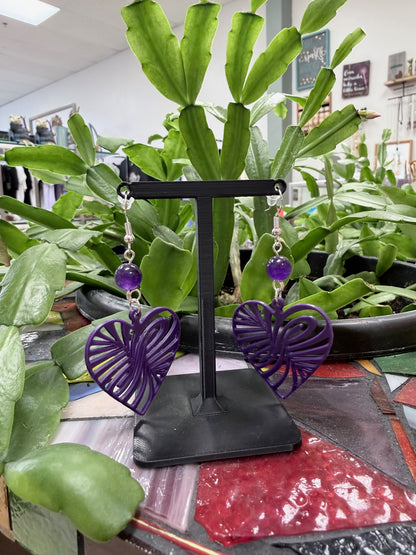 Filigree Heart Amethyst Bead Earrings