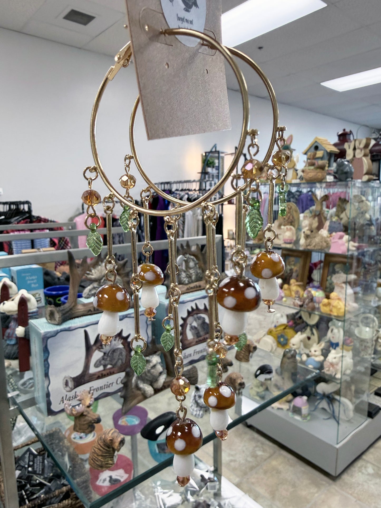 Alaska Forest Mushroom Blooms Hoop Fringe Earrings - Brown