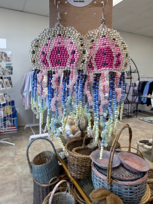 Alaska Lion’s Mane Jellyfish Beaded Earrings, 2 Color Styles