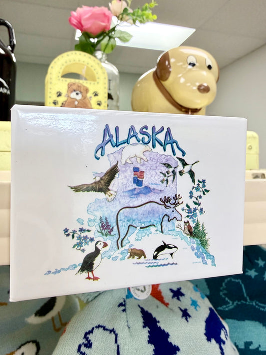 Alaska State Icons Wildlife Magnet