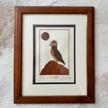 "Mr Puffin" Signed & Framed Alaska Wood Art