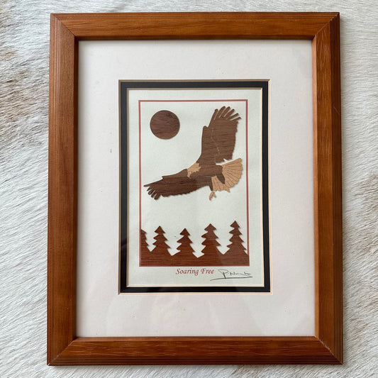 "Soaring Free" Eagle Signed & Framed Alaska Wood Art