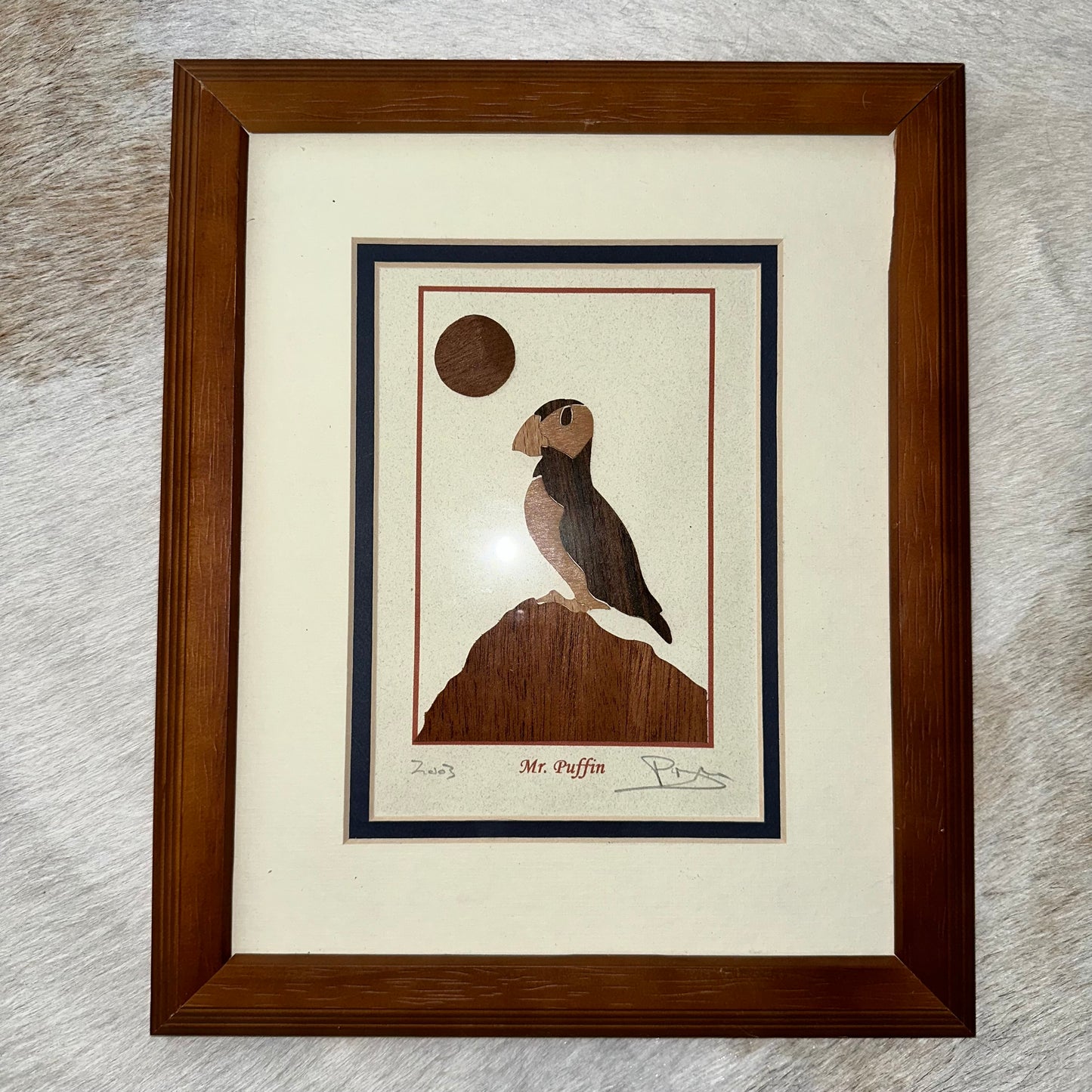 "Mr Puffin" Signed & Framed Alaska Wood Art