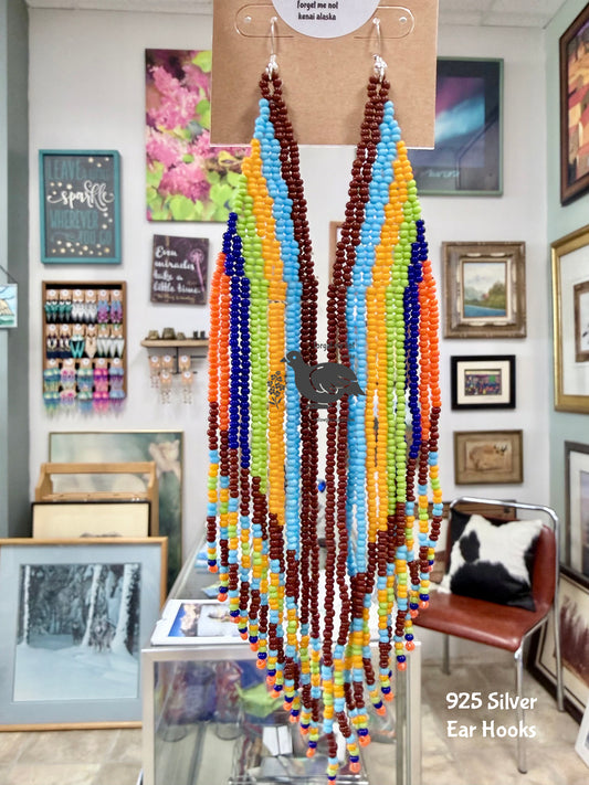 Alaska River Festival Fringe Bead Earrings