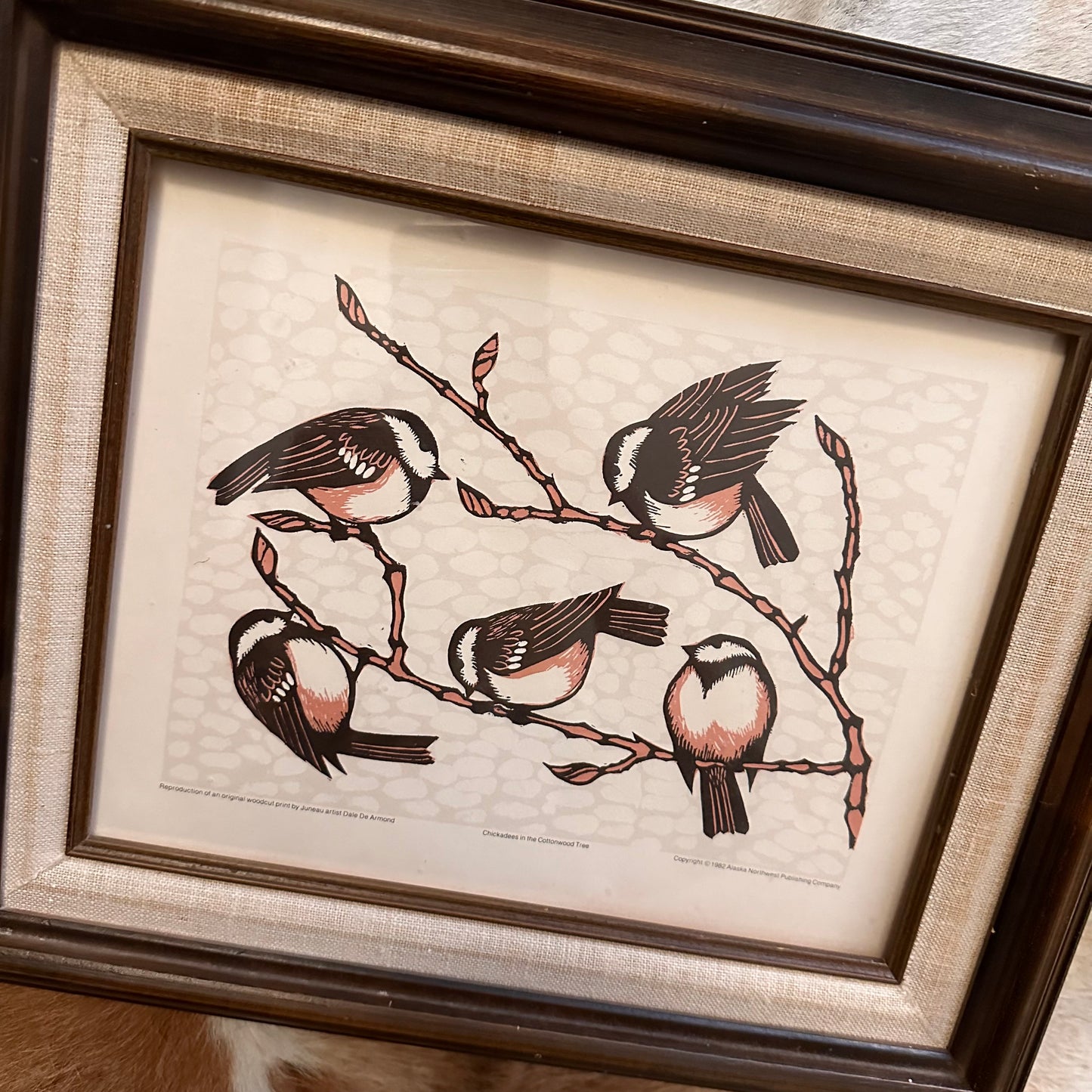 "Chickadees in Cotton Wood Tree" Framed Alaska Art