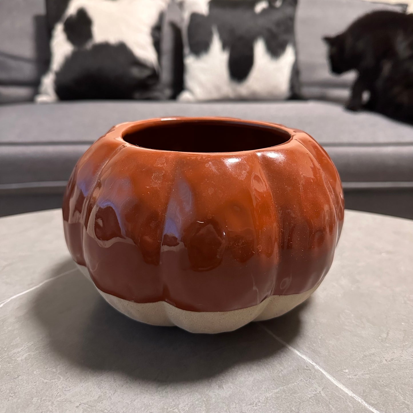 Brown Glazed Stoneware Planter Flower Pot