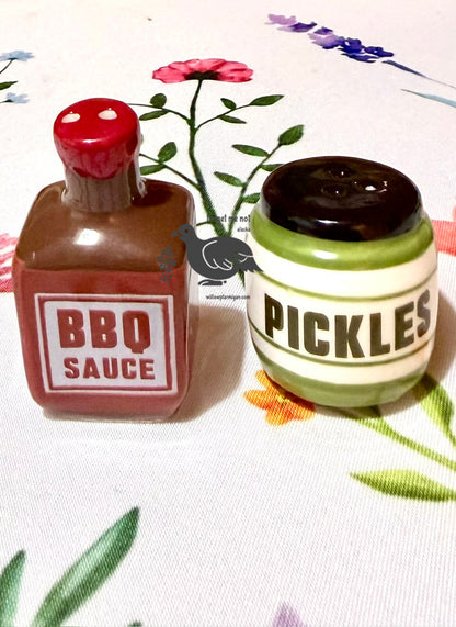 2pc BBQ Sauce + Pickles Mini Salt & Pepper Shaker Set
