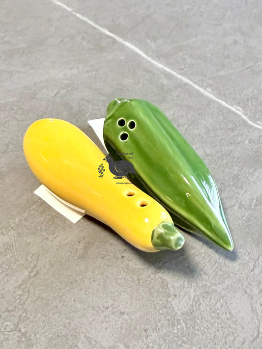2pc Squash & Okra Mini Salt & Pepper Shaker Set
