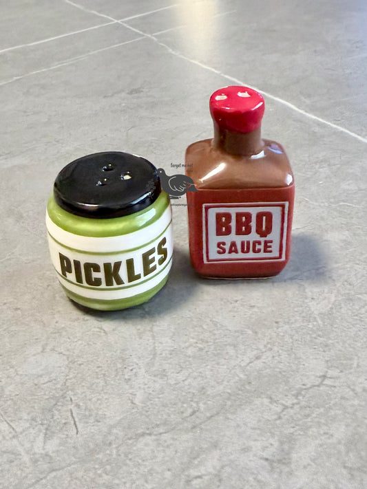 2pc BBQ Sauce + Pickles Mini Salt & Pepper Shaker Set