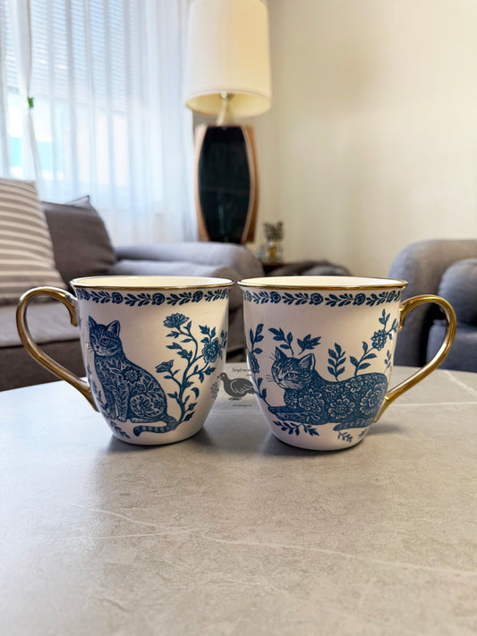 2pc Cat Toile Mug Set