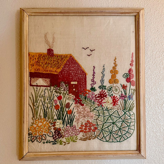 "Homestead Cabin" Needlepoint Art, Framed