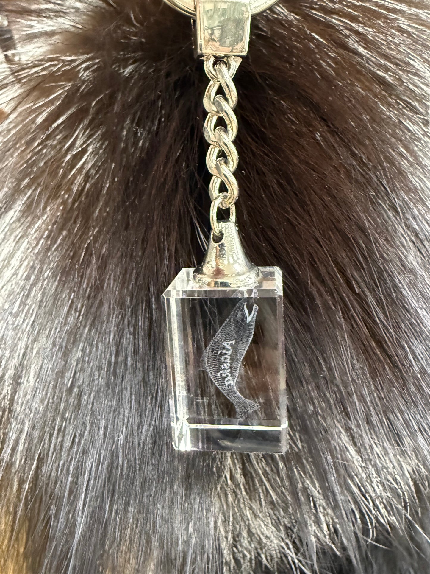 Alaska Glass Cube Metal Keychain / Ornament