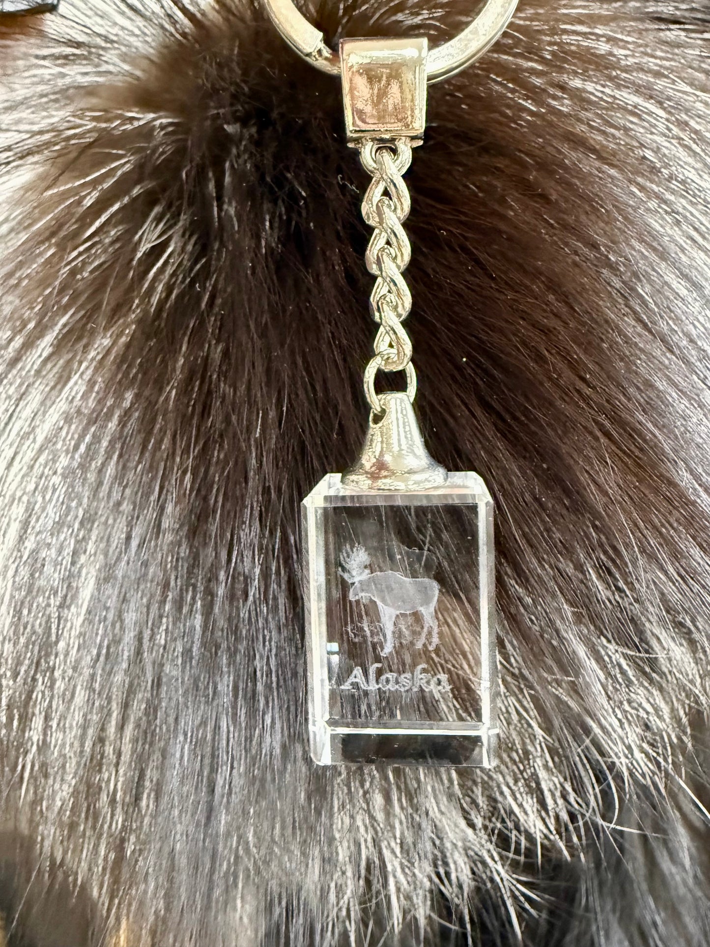 Alaska Glass Cube Metal Keychain / Ornament