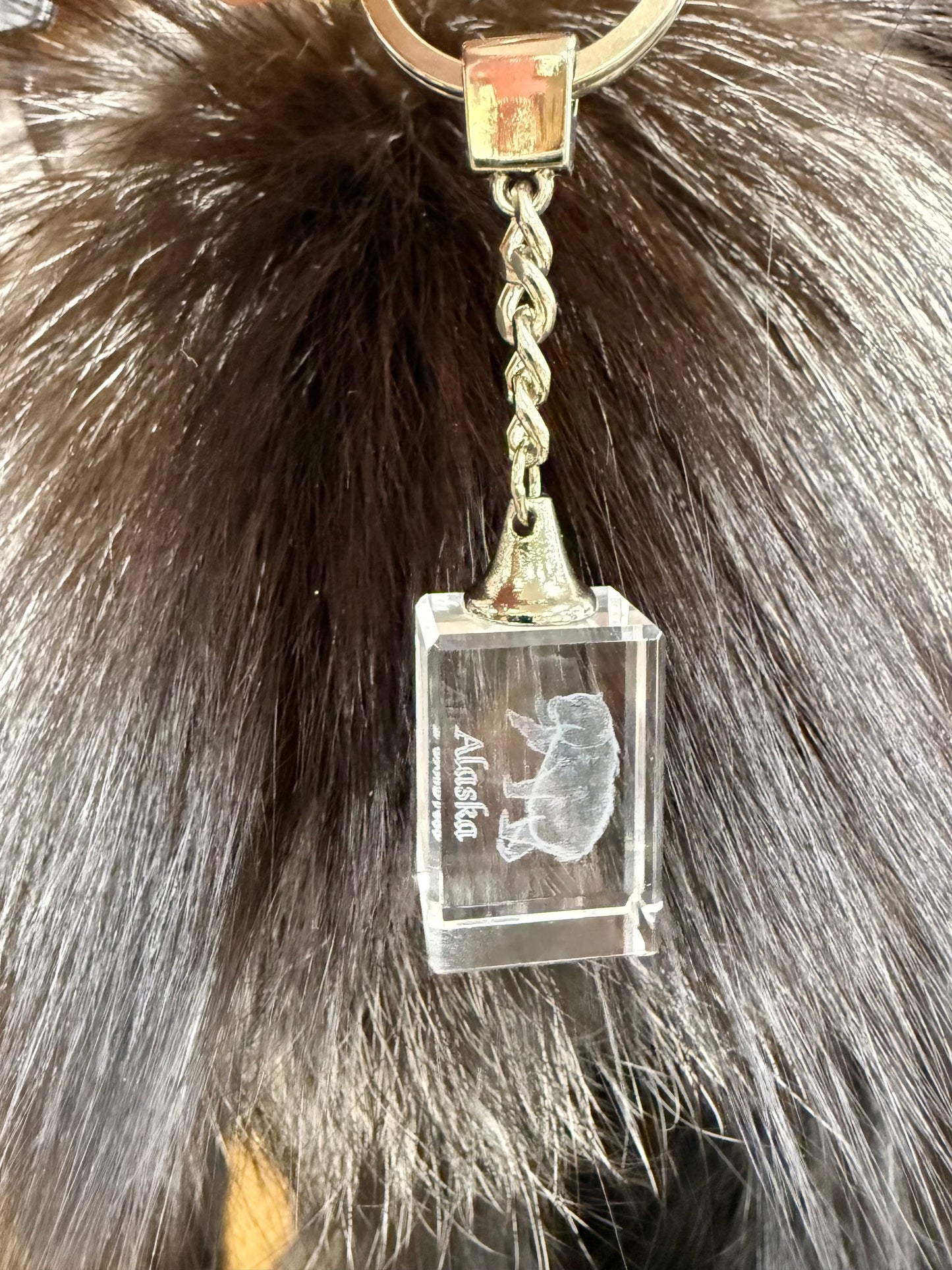 Alaska Glass Cube Metal Keychain / Ornament