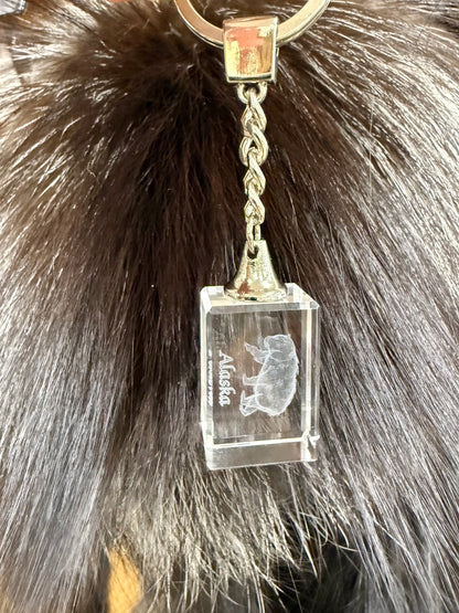 Alaska Glass Cube Metal Keychain / Ornament