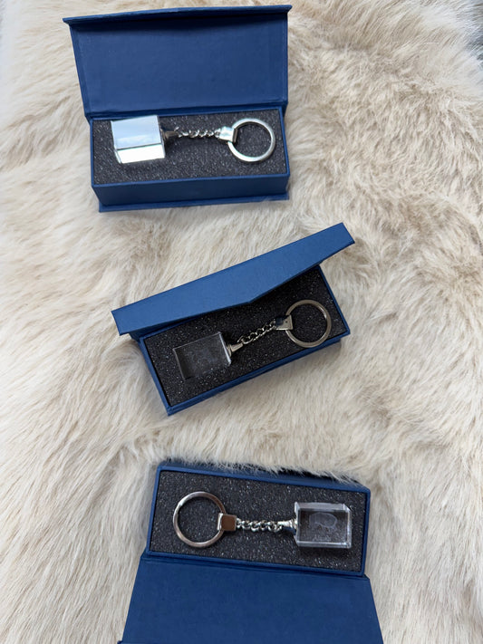 Alaska Glass Cube Metal Keychain / Ornament