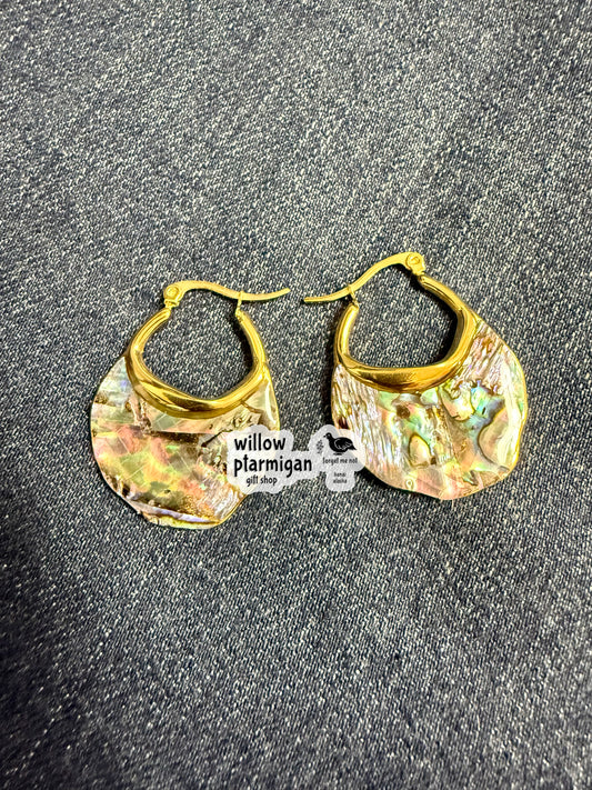 Abalone Shell 18K Gold Plated Hoop Earrings