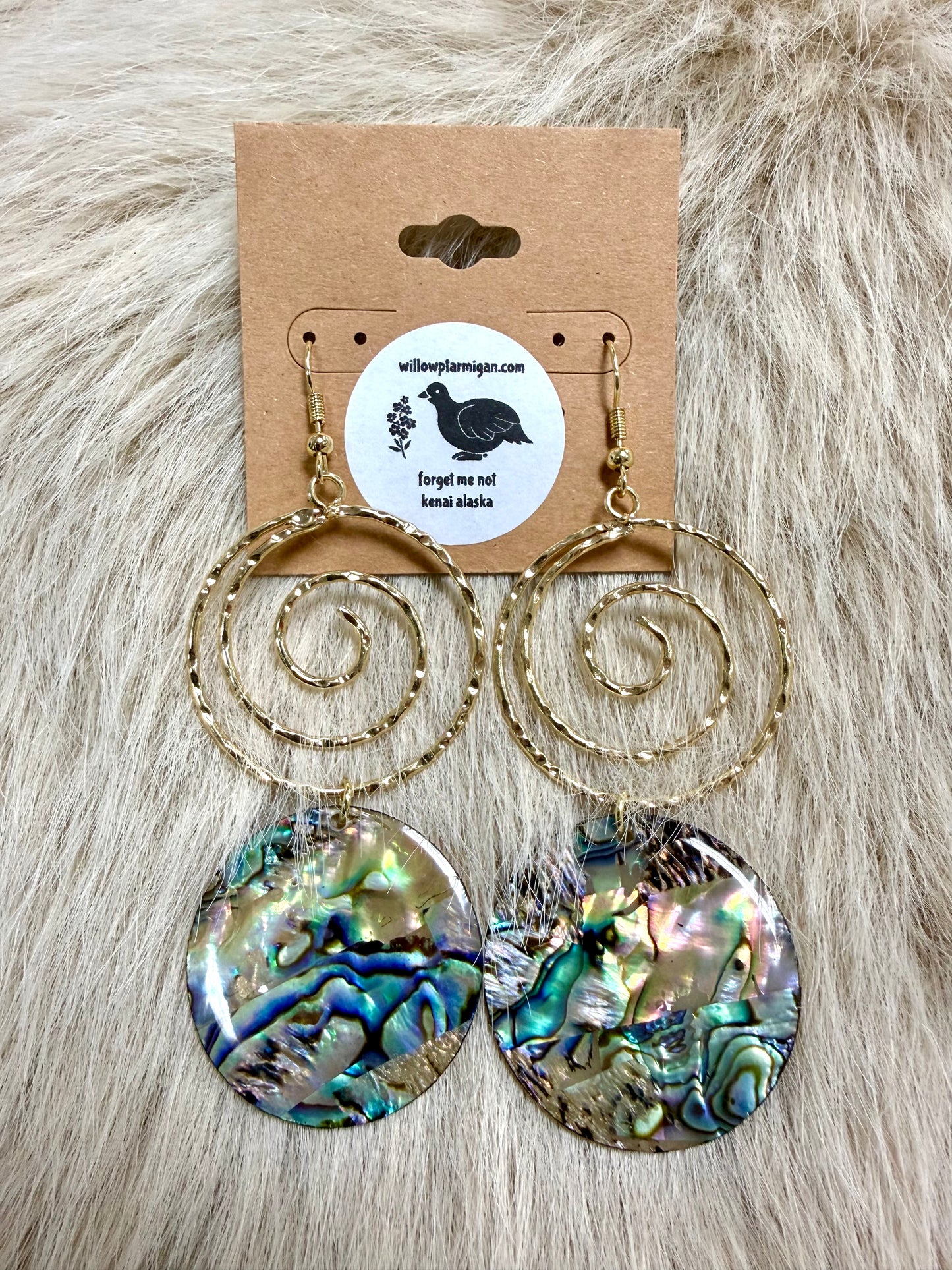 Round Abalone Shell Gold-plated Metal Vortex Dangle Earrings