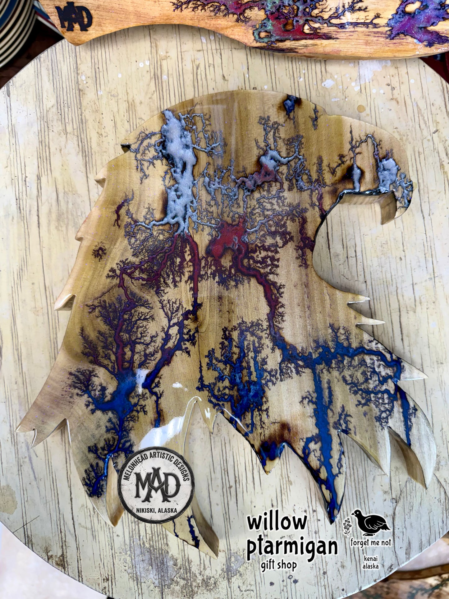 Eagle Head Lichtenberg Wood Burn Resin Wall Decor MAD