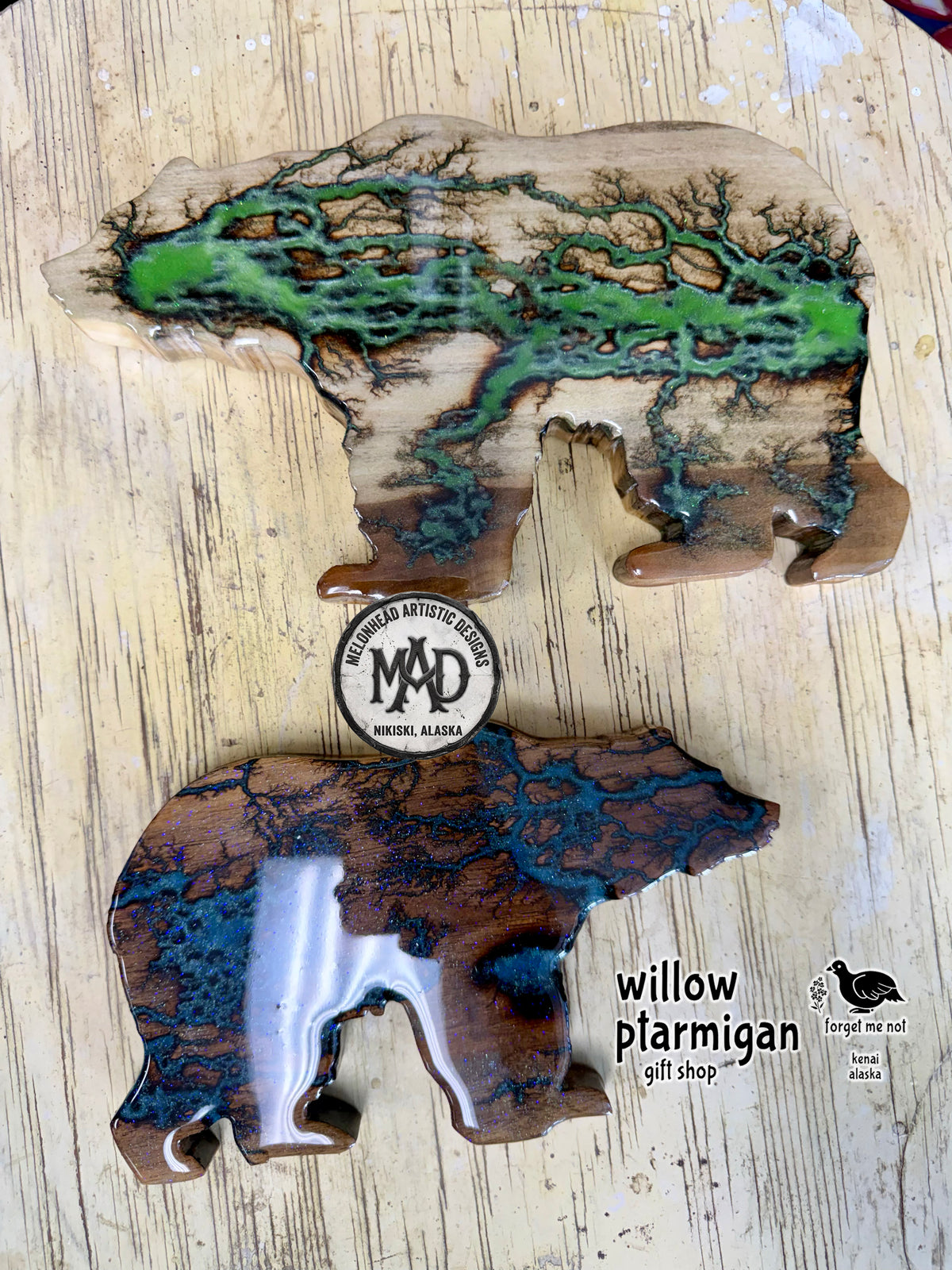 Bear Peg Hook Lichtenberg Wood Burn Resin Wall Decor, 2 Styles MAD