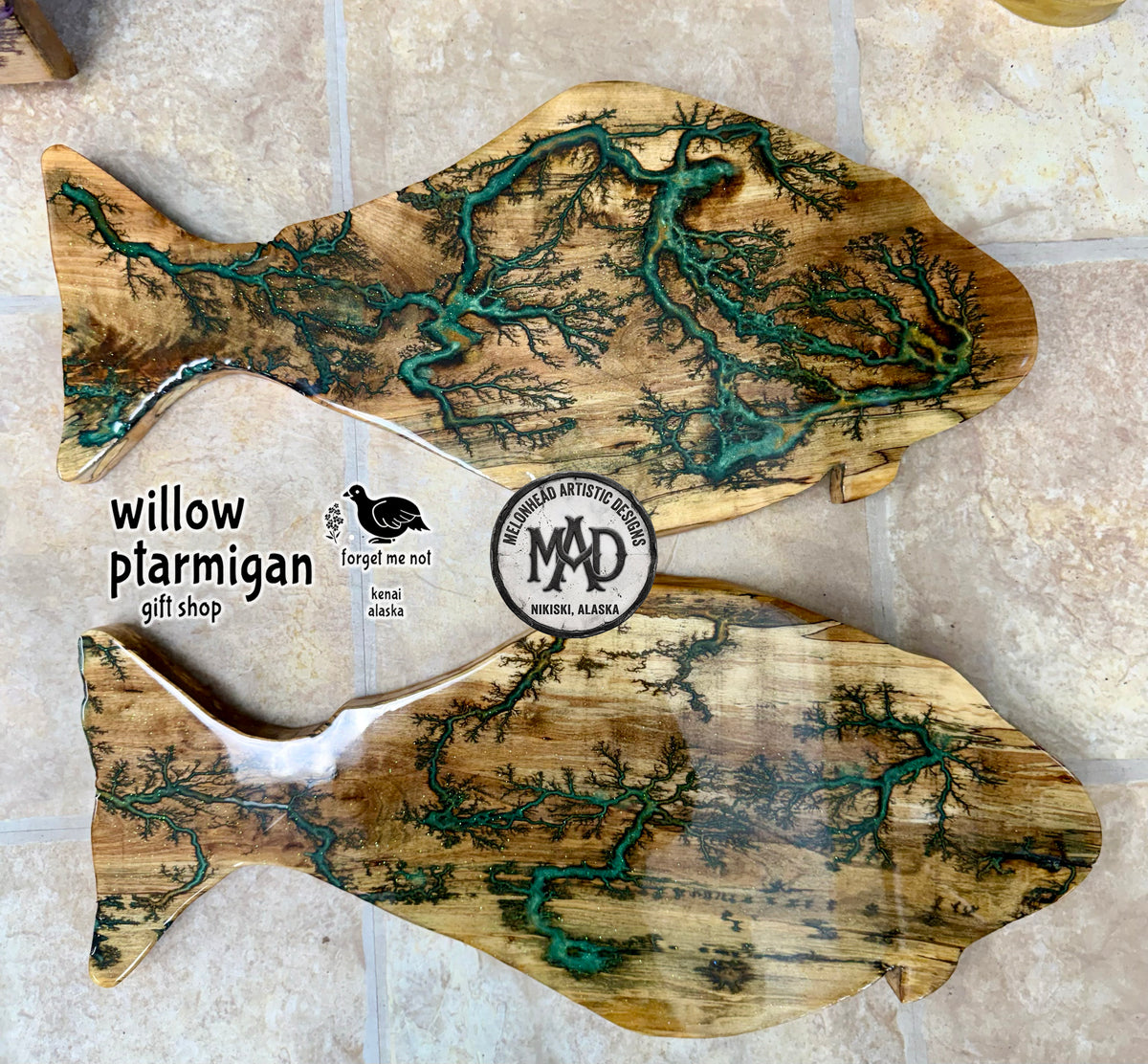 Halibut Lichtenberg Wood Burn Resin Wall Decor MAD