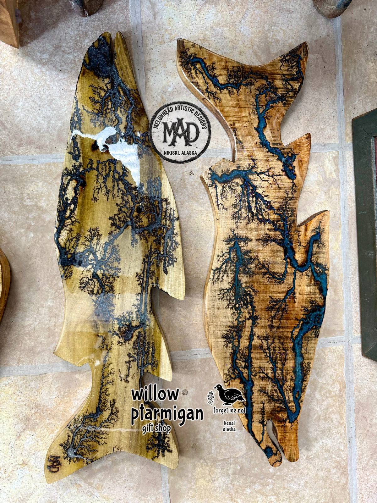 Salmon Lichtenberg Wood Burn Resin Wall Decor MAD