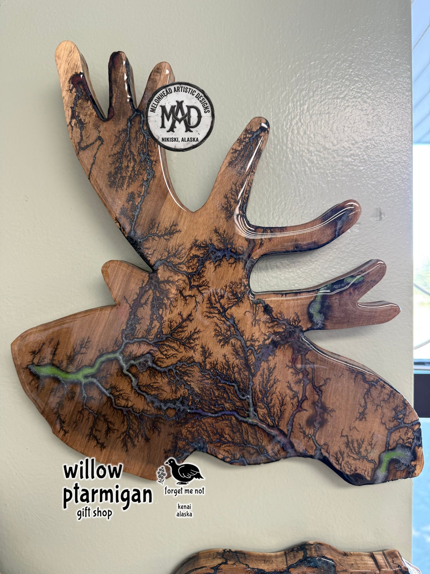 Moose Head Lichtenberg Wood Burn Resin Wall Decor MAD