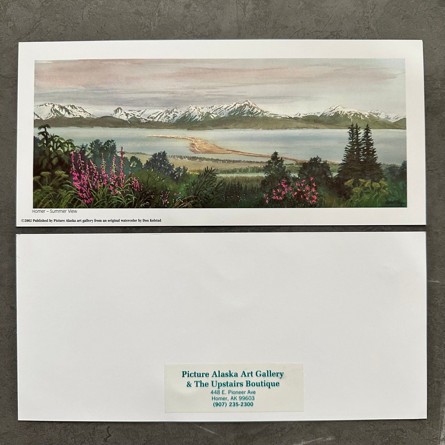"Homer Spit Katchemak Bay Summer View" Water Color Painting 4x8" Art Print