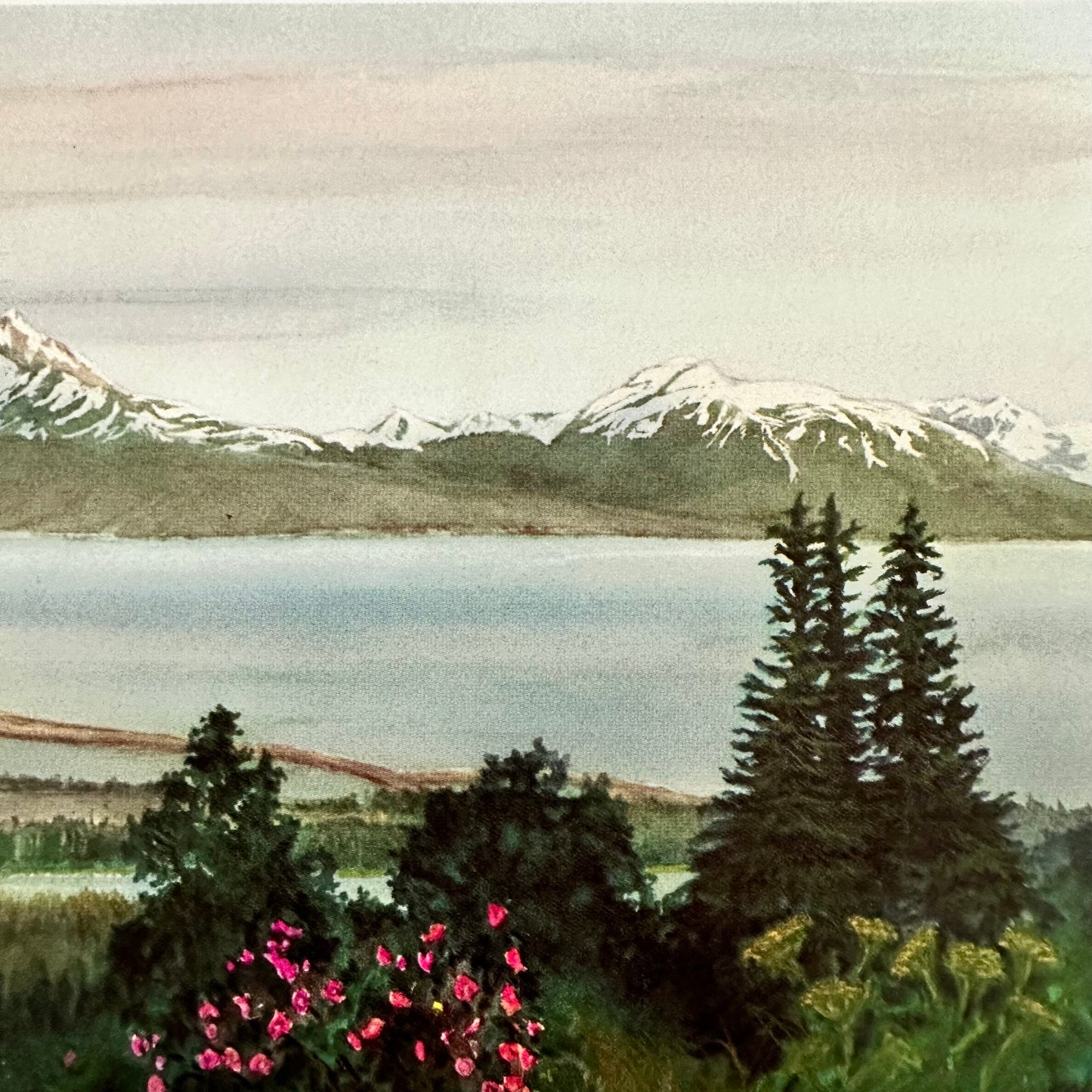 "Homer Spit Katchemak Bay Summer View" Water Color Painting 4x8" Art Print