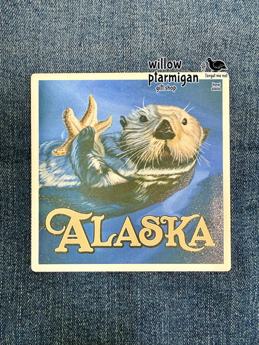 Sea Otter Starfish Alaska Art Tile Ceramic Coaster