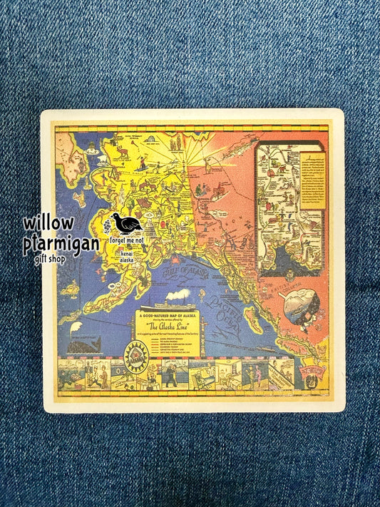 The Alaska Line Vintage Map Art Tile Ceramic Coaster