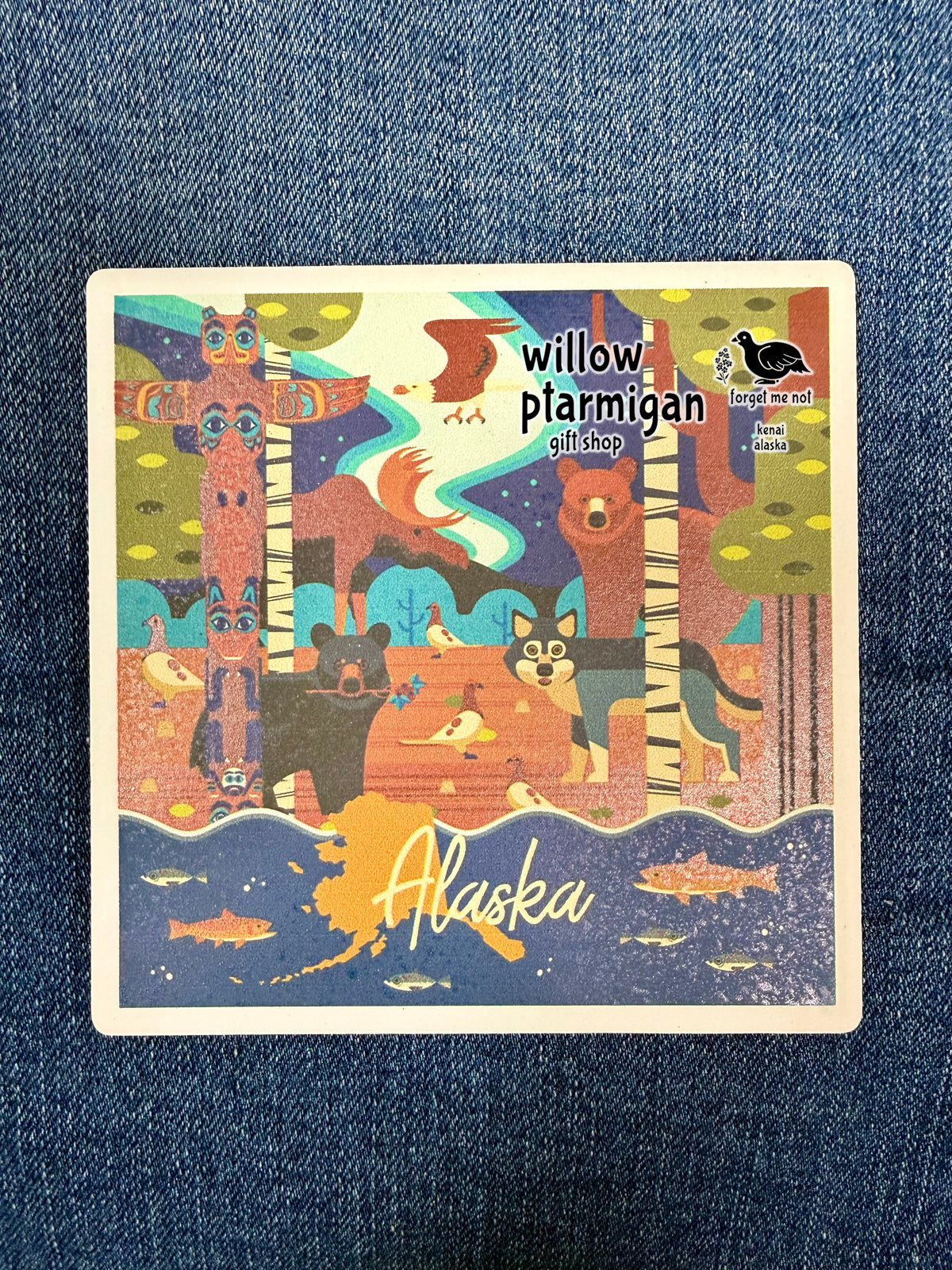 Alaska Wildlife & Totem Art Tile Ceramic Coaster